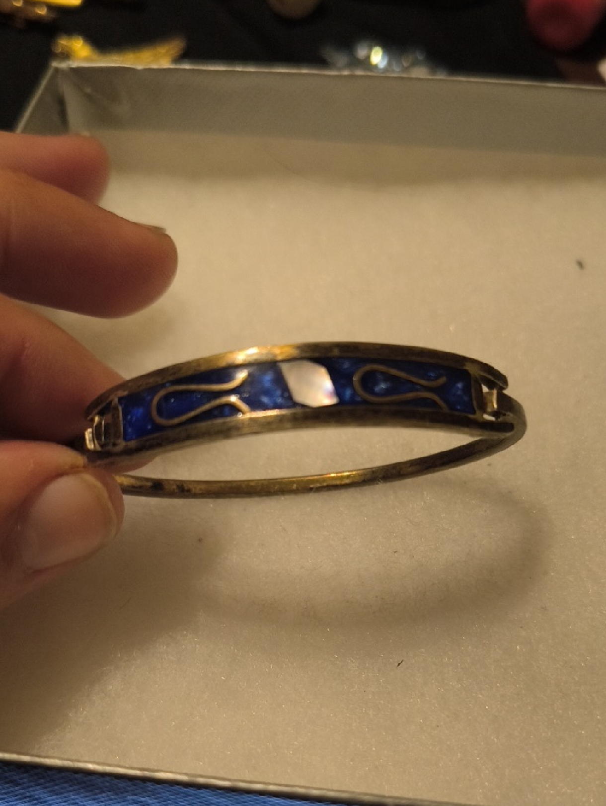 Gold-Tone Blue Enamel Hinged Bangle Bracelet - Women's Jewelry